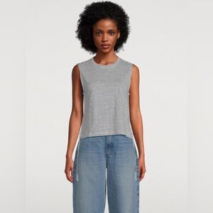 FRAME 100% Organic Linen Side Cinch Muscle Tank Top In Stripe Print sz Small